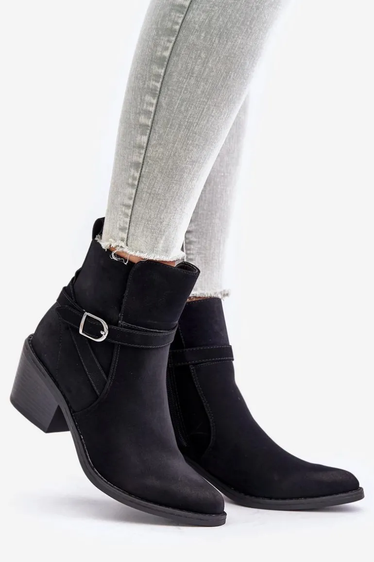 Botki Kowbojki Na Obcasie Z Noskami W Szpic Ocieplane Na Zamek Czarne Glamer