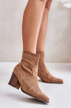 Botki Kowbojki Na Słupku Eko Zamszowe Brązowe Arabelline