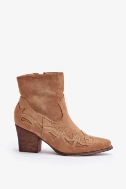 Botki Kowbojki Na Słupku Eko Zamszowe Brązowe Arabelline