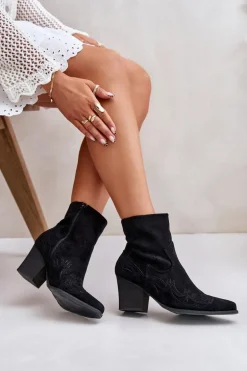 Botki Kowbojki Na Słupku Eko Zamszowe Czarne Arabelline