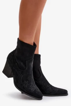 Botki Kowbojki Na Słupku Eko Zamszowe Czarne Arabelline
