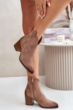 Botki Kowbojki Na Słupku Ocieplane Z Eko Zamszu Vinceza 58345 Ciemnobeżowe