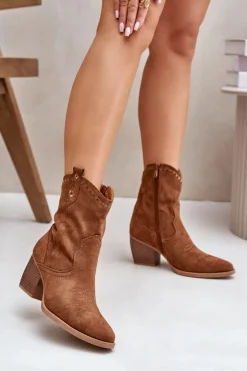 Botki Kowbojki Na Słupku Z Eko Zamszu Camel Narinae