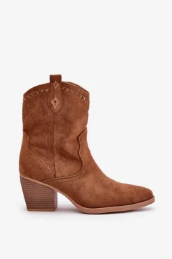 Botki Kowbojki Na Słupku Z Eko Zamszu Camel Narinae