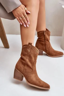 Botki Kowbojki Na Słupku Z Eko Zamszu Camel Narinae