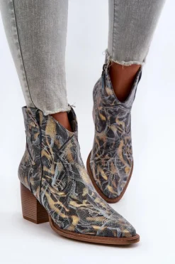 Botki Kowbojki Skórzane Damskie Na Obcasie Maciejka 05776-13 Niebieskie