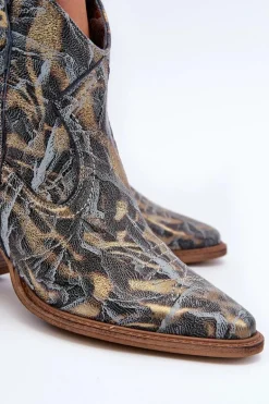 Botki Kowbojki Skórzane Damskie Na Obcasie Maciejka 05776-13 Niebieskie