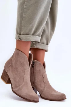 Botki Kowbojki Zamszowe Lewski EV28 Beżowe