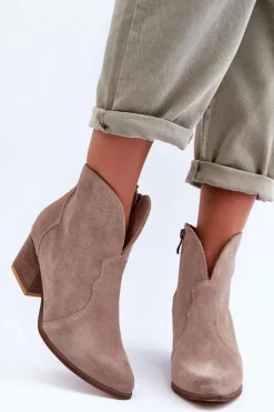 Botki Kowbojki Zamszowe Lewski EV28 Beżowe