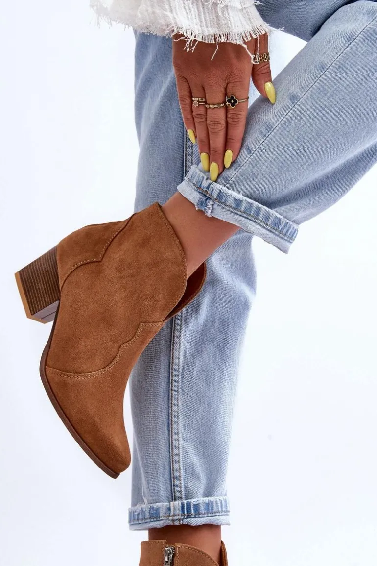 Botki Kowbojki Zamszowe Lewski EV28 Brązowe