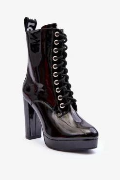 Botki Lakierowane Na Obcasie Czarne Lolis