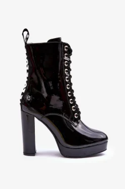 Botki Lakierowane Na Obcasie Czarne Lolis