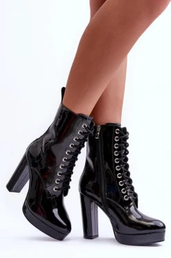 Botki Lakierowane Na Obcasie Czarne Lolis