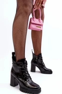 Botki Lakierowane Na Słupku Ocieplane Czarne D&A MR870-54