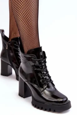 Botki Lakierowane Na Słupku Ocieplane Czarne D&A MR870-54