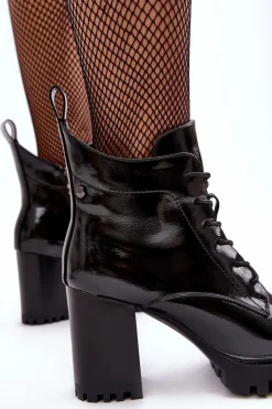 Botki Lakierowane Na Słupku Ocieplane Czarne D&A MR870-54