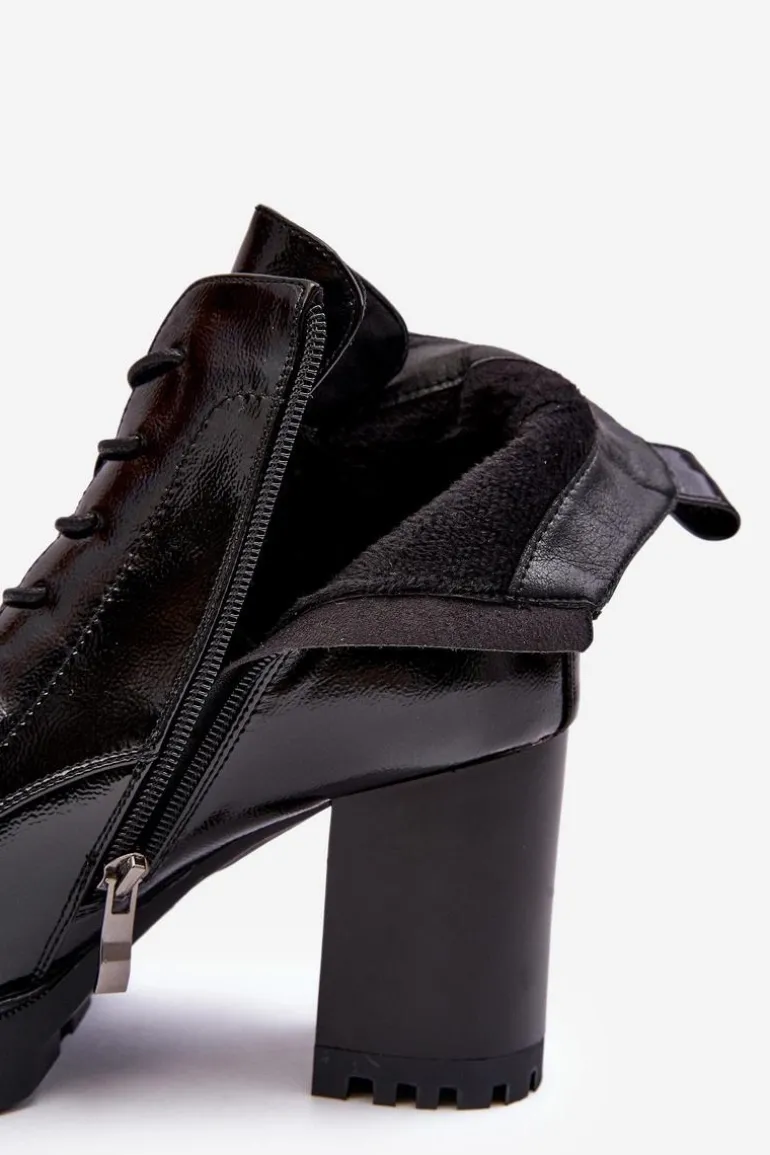 Botki Lakierowane Na Słupku Ocieplane Czarne D&A MR870-54