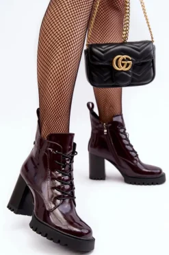 Botki Lakierowane Na Słupku Ocieplane Bordowe D&A MR870-54