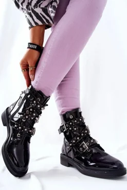 Botki Lakierowane Z Paskami Czarne Loristy