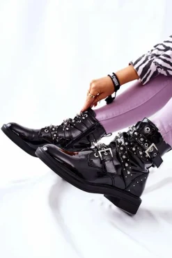 Botki Lakierowane Z Paskami Czarne Loristy