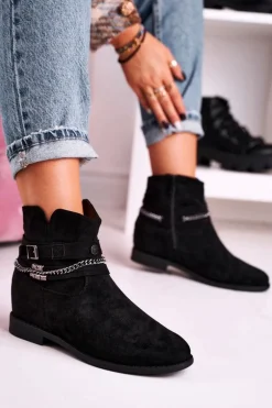 Botki Na Koturnie Z Łańcuszkiem Zamszowe Czarne Eliza