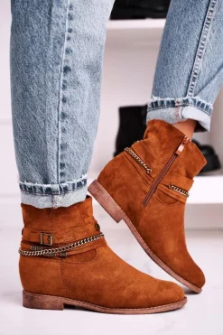 Botki Na Koturnie Z Łańcuszkiem Zamszowe Brązowe Eliza