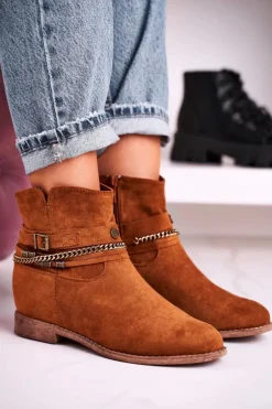 Botki Na Koturnie Z Łańcuszkiem Zamszowe Brązowe Eliza