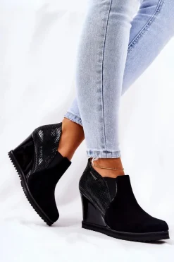 Botki Na Koturnie Zwierzęcy Wzór Monnari 0990-020 Czarne