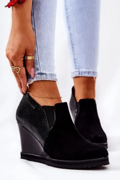 Botki Na Koturnie Zwierzęcy Wzór Monnari 0990-020 Czarne