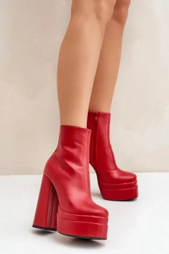 Botki Na Masywnej Platformie I Słupku Ocieplane Czerwone Selahra