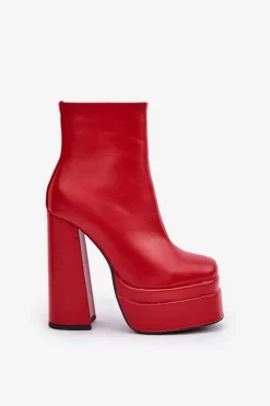 Botki Na Masywnej Platformie I Słupku Ocieplane Czerwone Selahra