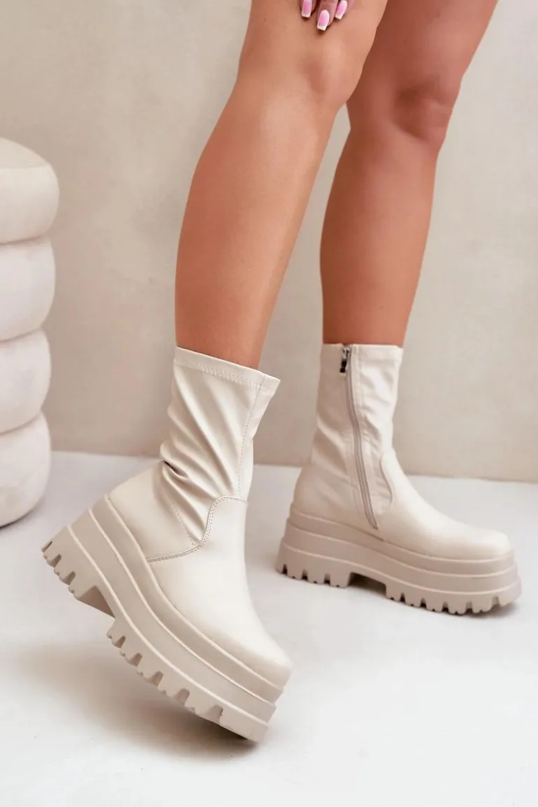 Botki Na Masywnej Platformie Jasnobeżowe Florinara