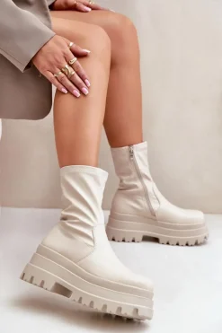 Botki Na Masywnej Platformie Jasnobeżowe Florinara
