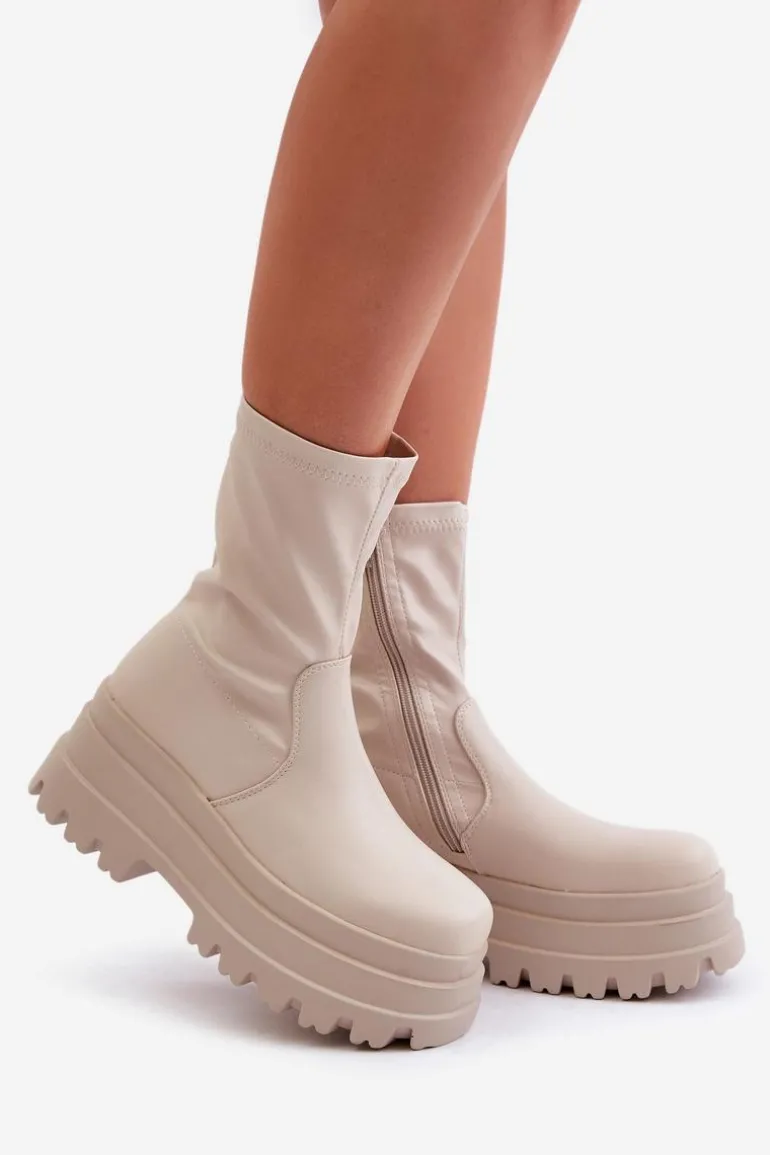 Botki Na Masywnej Platformie Jasnobeżowe Florinara