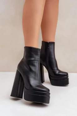 Botki Na Masywnej Platformie I Słupku Ocieplane Czarne Selahra