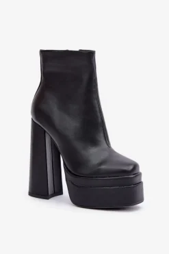 Botki Na Masywnej Platformie I Słupku Ocieplane Czarne Selahra