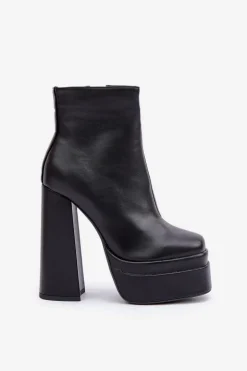 Botki Na Masywnej Platformie I Słupku Ocieplane Czarne Selahra