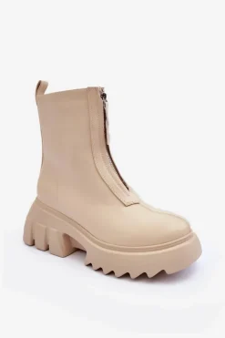 Botki Na Masywnej Platformie Z Suwakiem Beżowe Kusma