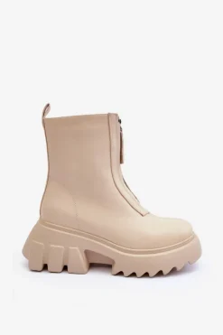 Botki Na Masywnej Platformie Z Suwakiem Beżowe Kusma