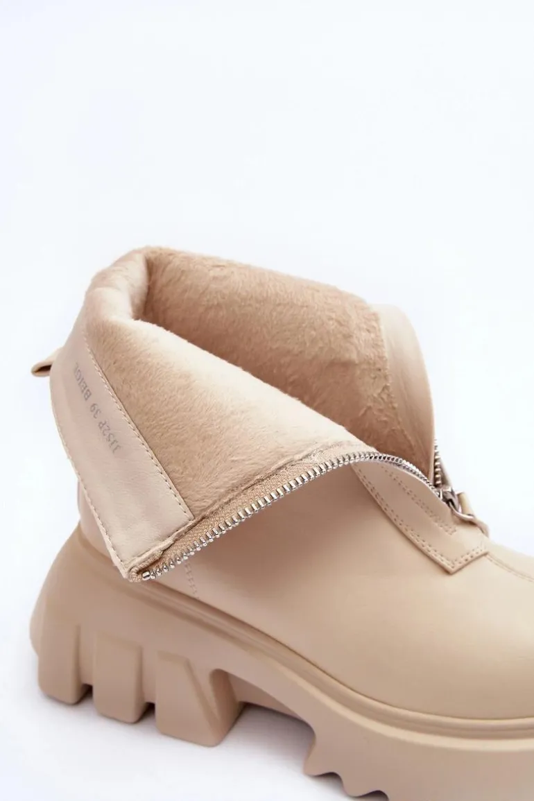 Botki Na Masywnej Platformie Z Suwakiem Beżowe Kusma