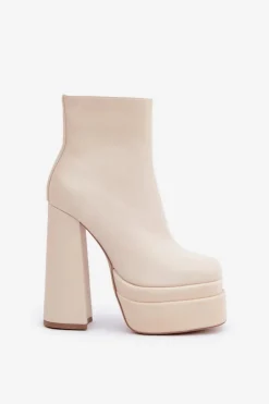 Botki Na Masywnej Platformie I Słupku Ocieplane Jasnobeżowe Selahra