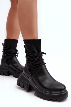 Botki Na Masywnej Platformie Z Wiązaniem Czarne Big Star MM274590