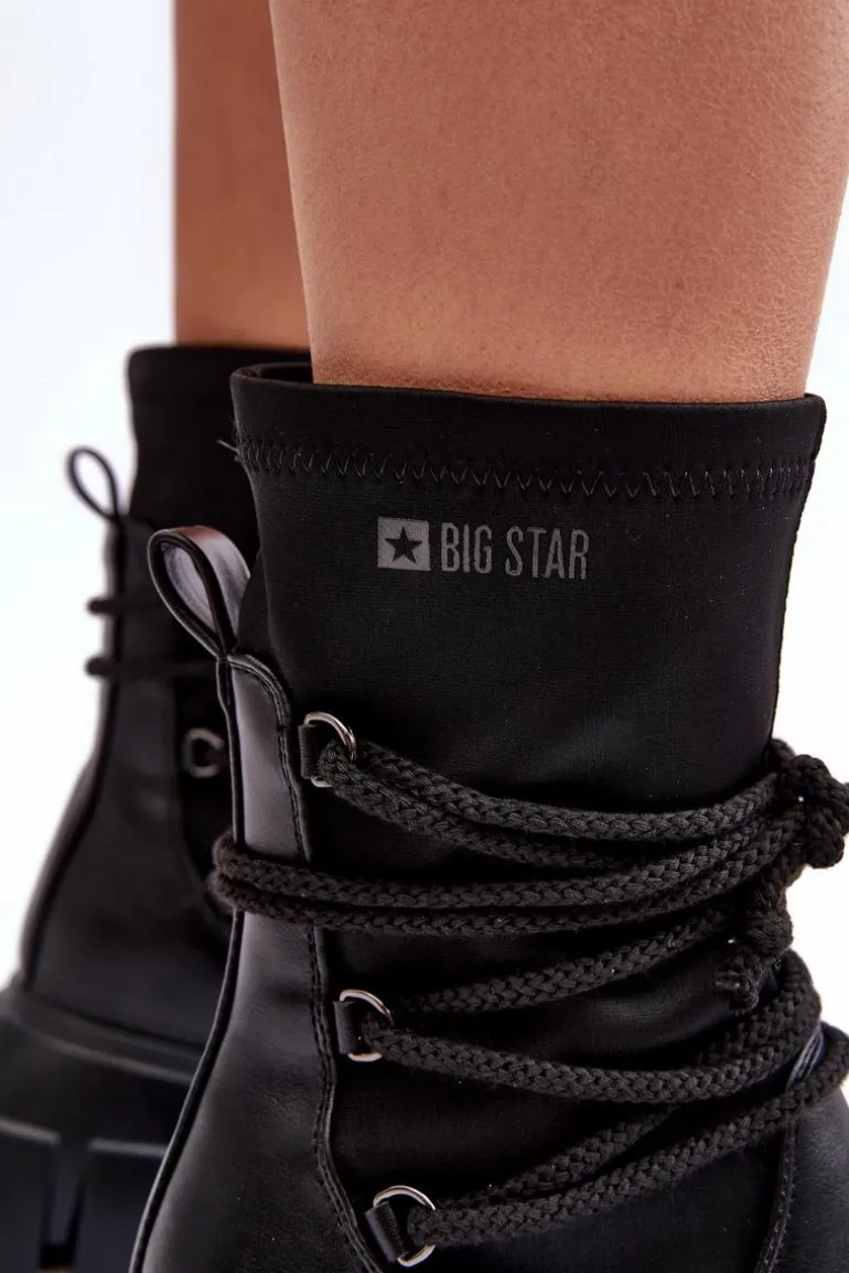 Botki Na Masywnej Platformie Z Wiązaniem Czarne Big Star MM274590