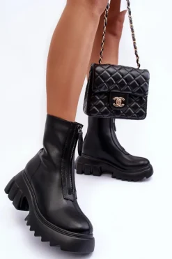 Botki Na Masywnej Platformie Z Suwakiem Czarne Kusma