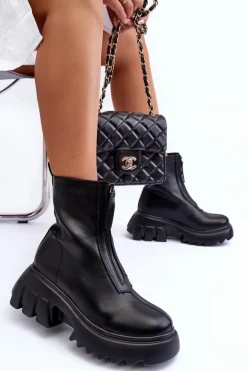 Botki Na Masywnej Platformie Z Suwakiem Czarne Kusma