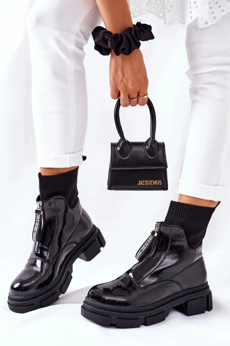 Botki Na Masywnej Podeszwie Czarne Chicago