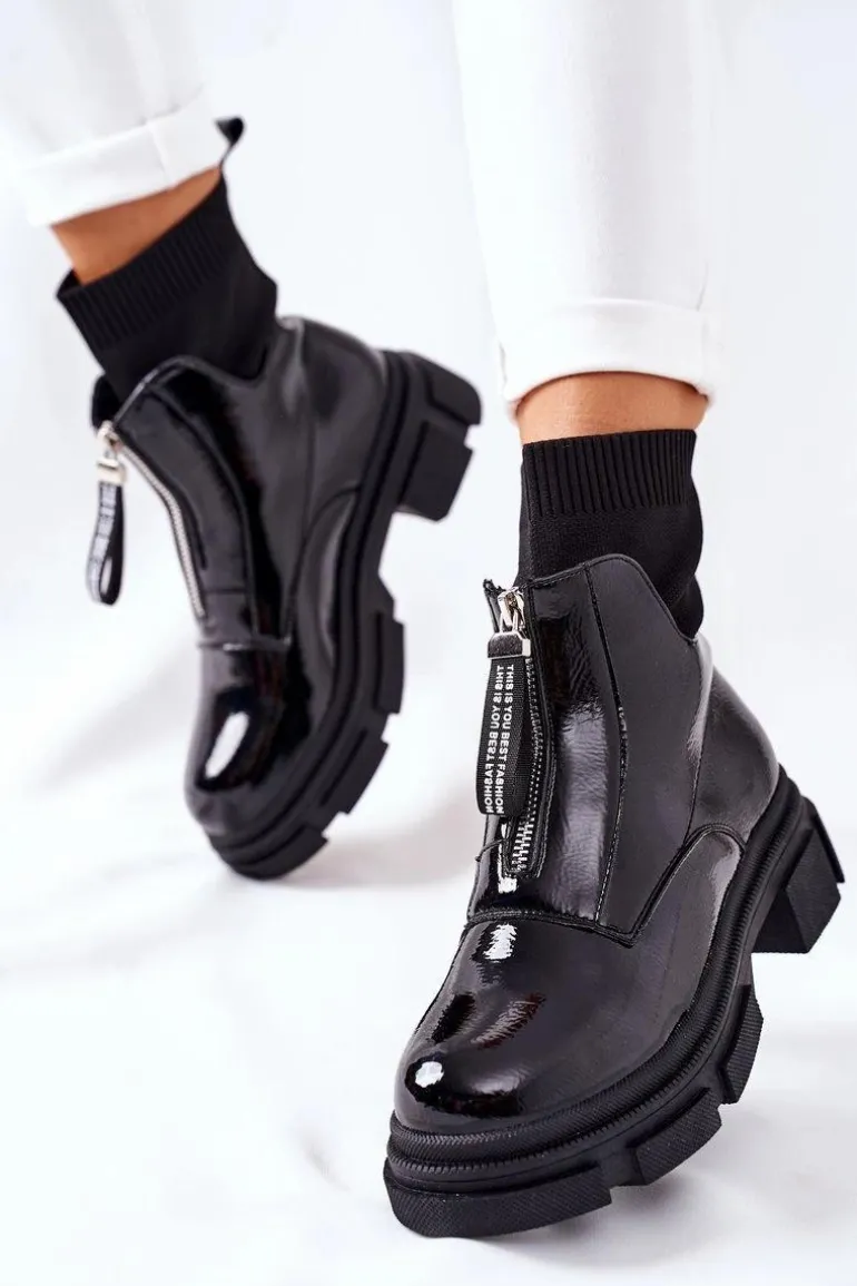 Botki Na Masywnej Podeszwie Czarne Chicago