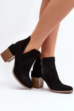 Botki Na Masywnym Słupku Z Wycięciem Czarne Jolnima