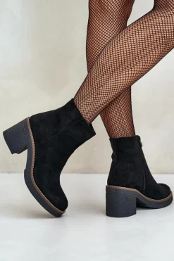 Botki Na Obcasie Słupku Eko Zamszowe Ocieplane Na Zamek Czarne Lerallea