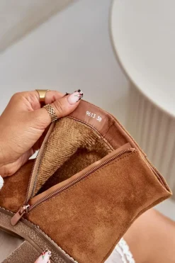 Botki Na Obcasie Słupku Eko Zamszowe Ocieplane Na Zamek Camel Lerallea